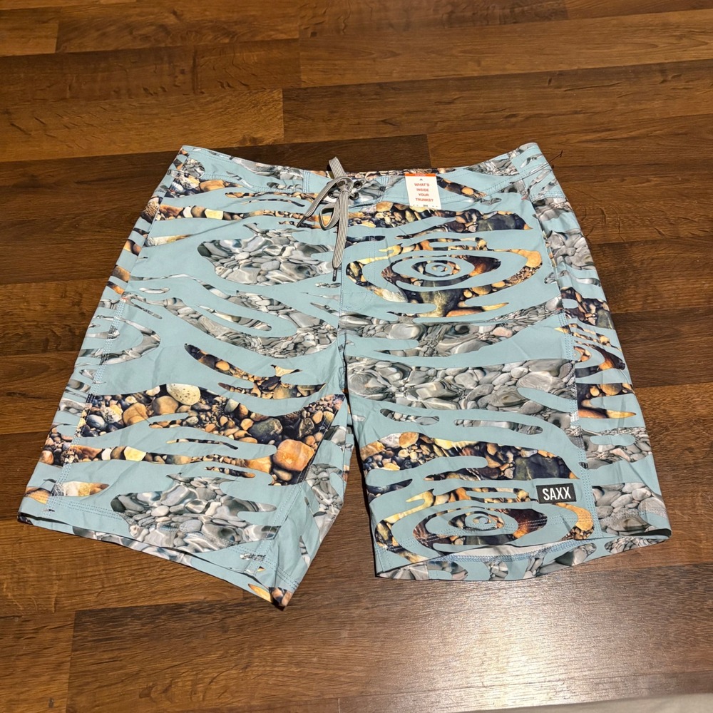 Saxx‎ Betawave 2N1 Boardie 19 Mens Board Shorts Size 36 Blue River Rock NWT New